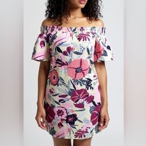 Loft outlet 100% cotton off the shoulder shift mini dress floral print